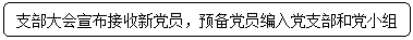 圆角矩形: 支部大会宣布接收新党员，预备党员编入党支部和党小组