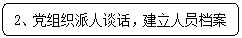 圆角矩形: 2、党组织派人谈话，建立人员档案